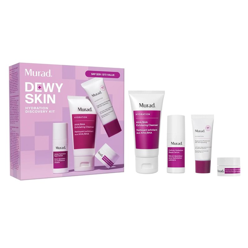 Murad Hydrate Trial Kit | Dewy Skin Set with AHA/BHA Cleanser, Hydration Serum, SPF 50 Moisturizer | Travel-Friendly Skincare