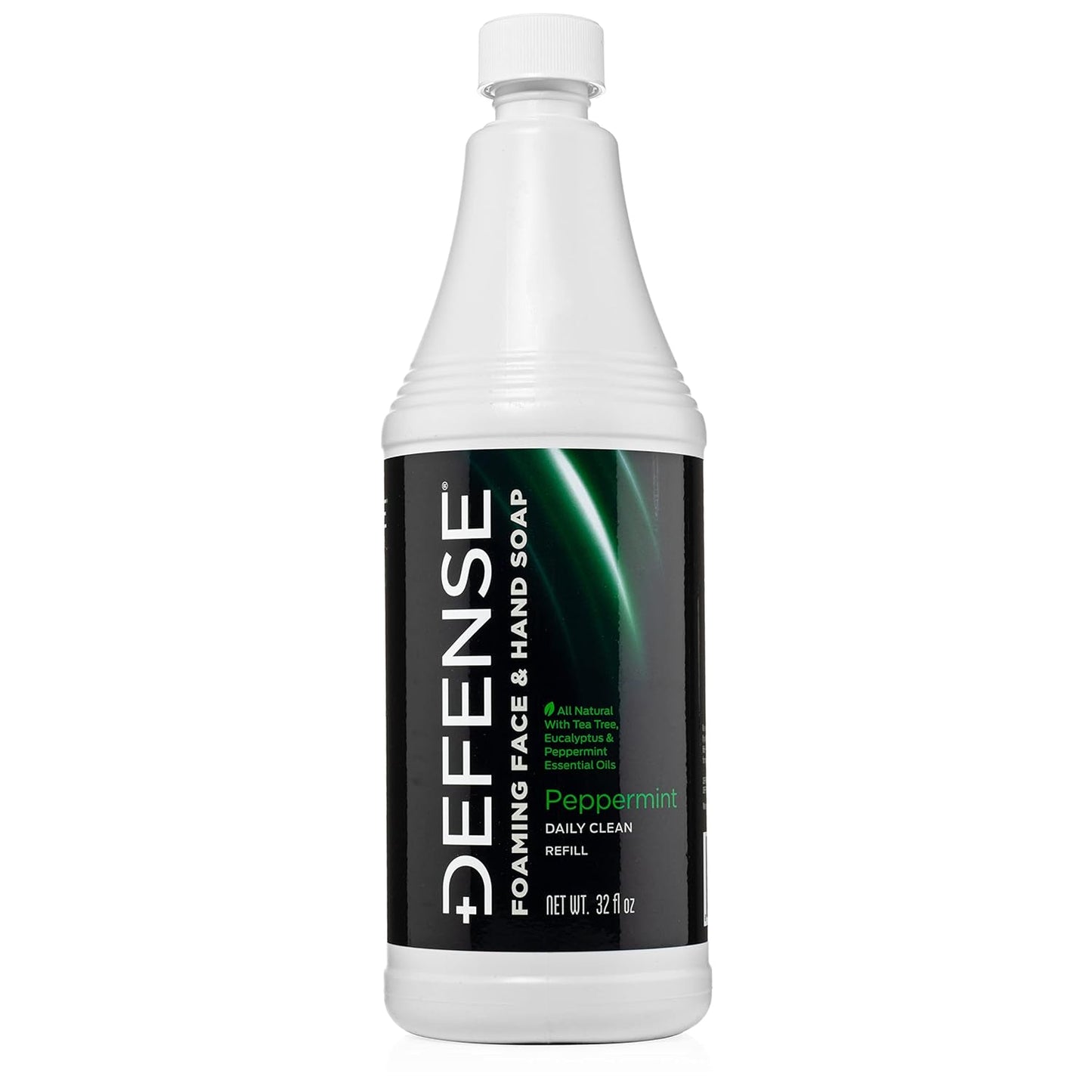 Defense Liquid Foaming Face & Hand Soap - Peppermint Refill with Tea Tree, Eucalyptus & Aloe Vera | 32 Fl Oz