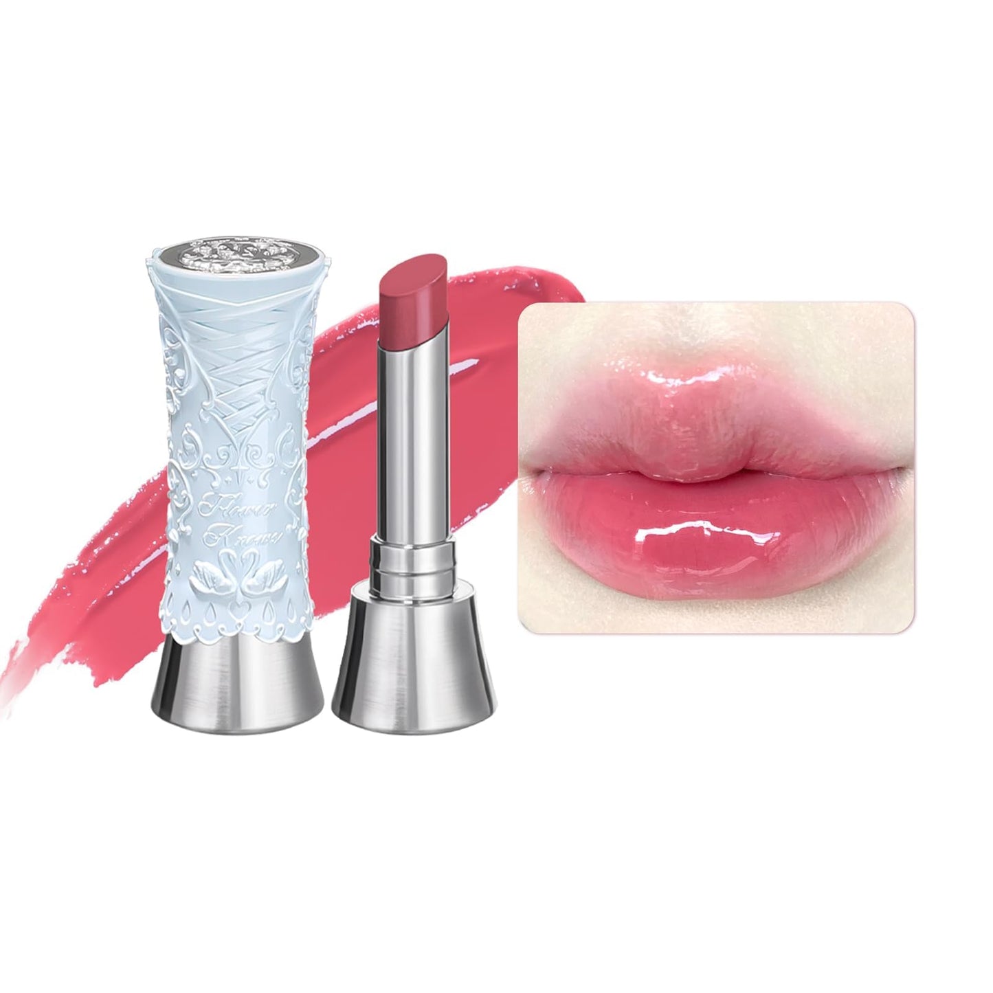 Flower Knows Swan Ballet Shine Lipstick,Hydrating Solid Lip Gloss,Moisturizing Pink Tinted Lip Balm-Long Lasting Lip Gloss in Balm for Girls&Women(B06 Blue Ribbon)