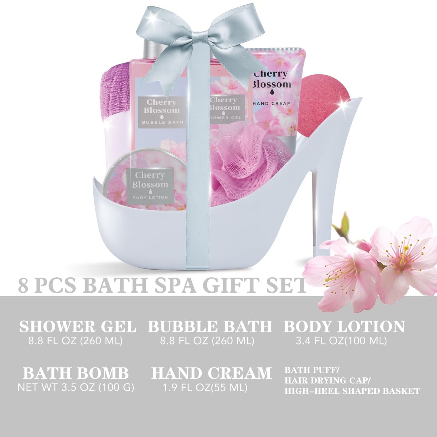 Spa Luxetique Gifts for Women 8pcs High Heel Gift Set for Women Elegant Cherry Blossom Spa Gifts for Womens Birthday Gifts for Womens Wife Sister Girlfriend Friend