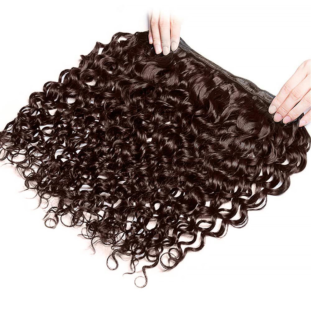 Human Hair Bundles Water Wave Color #4 Chocolate Brown Wet and Wavy Unprocessed Native Virgin Raw Trippy Hair Extensions 3 Bundles 14 16 18 Inch Quick Weave Weft for Black Woman
