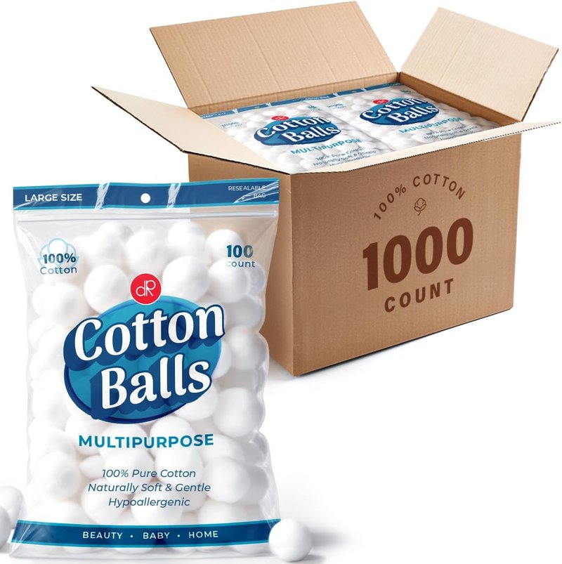 Large Cotton Balls Bulk Pack - 1000 Count Natural Cotton for Makeup, Nail Polish Removal & Lotion Application