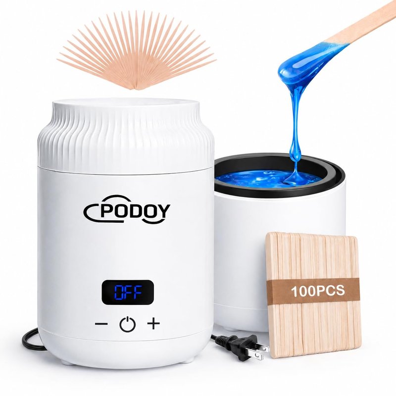 PODOY Mini Wax Warmer - Switchable Display, Portable for Hair Removal with 100 Wax Sticks, Non-Stick Waxing Kit for Women's Face and Body, Professional Melter Machine
