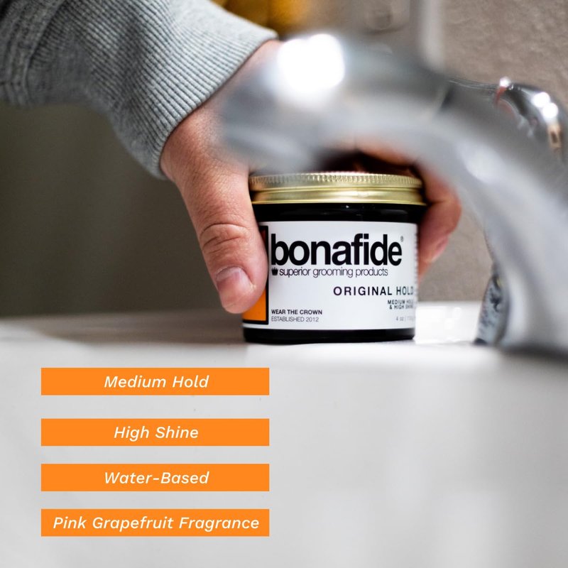 Bona Fide Pomade - Original Hold Water-Based Hair Pomade | Medium Hold, High Shine, 4 oz, Pink Grapefruit Scent