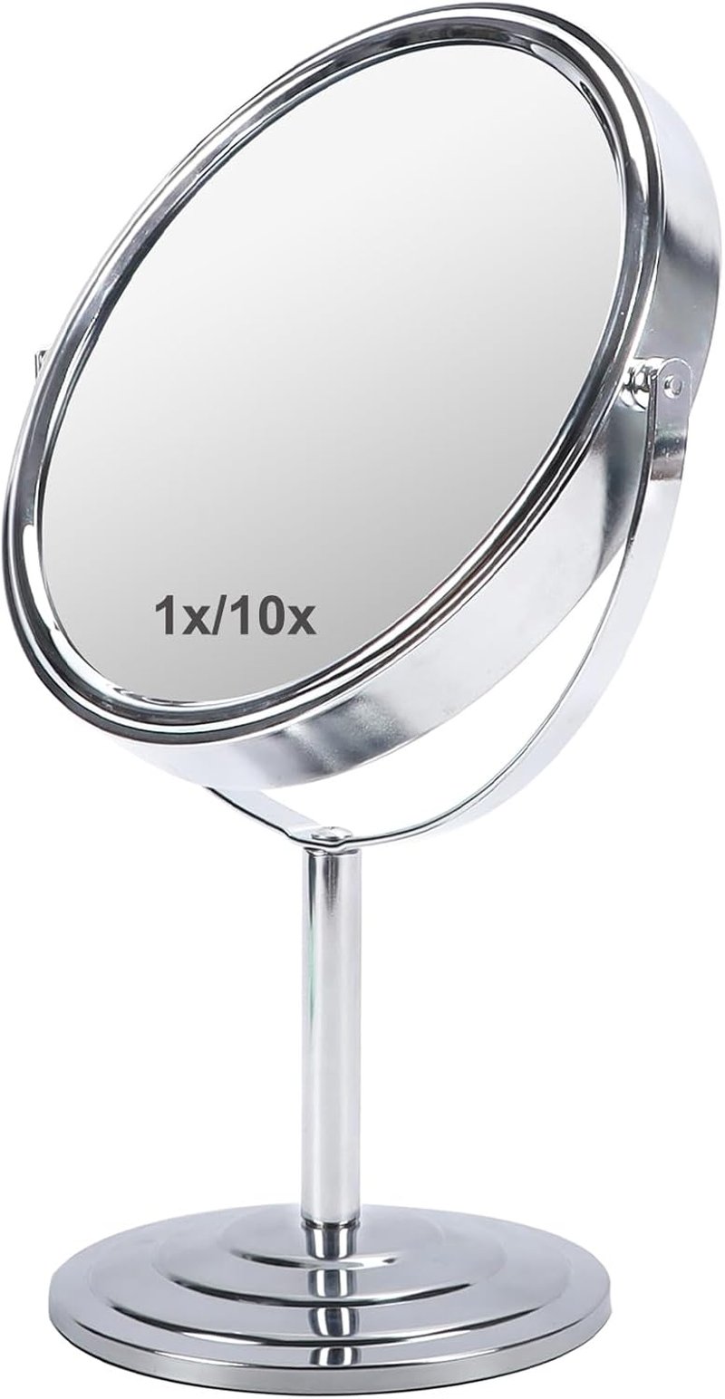 10X Magnifying Makeup Mirror - 8 Inch Double-Sided Swivel Desk Mirror | 1X/10X Magnification for Dresser & Bathroom