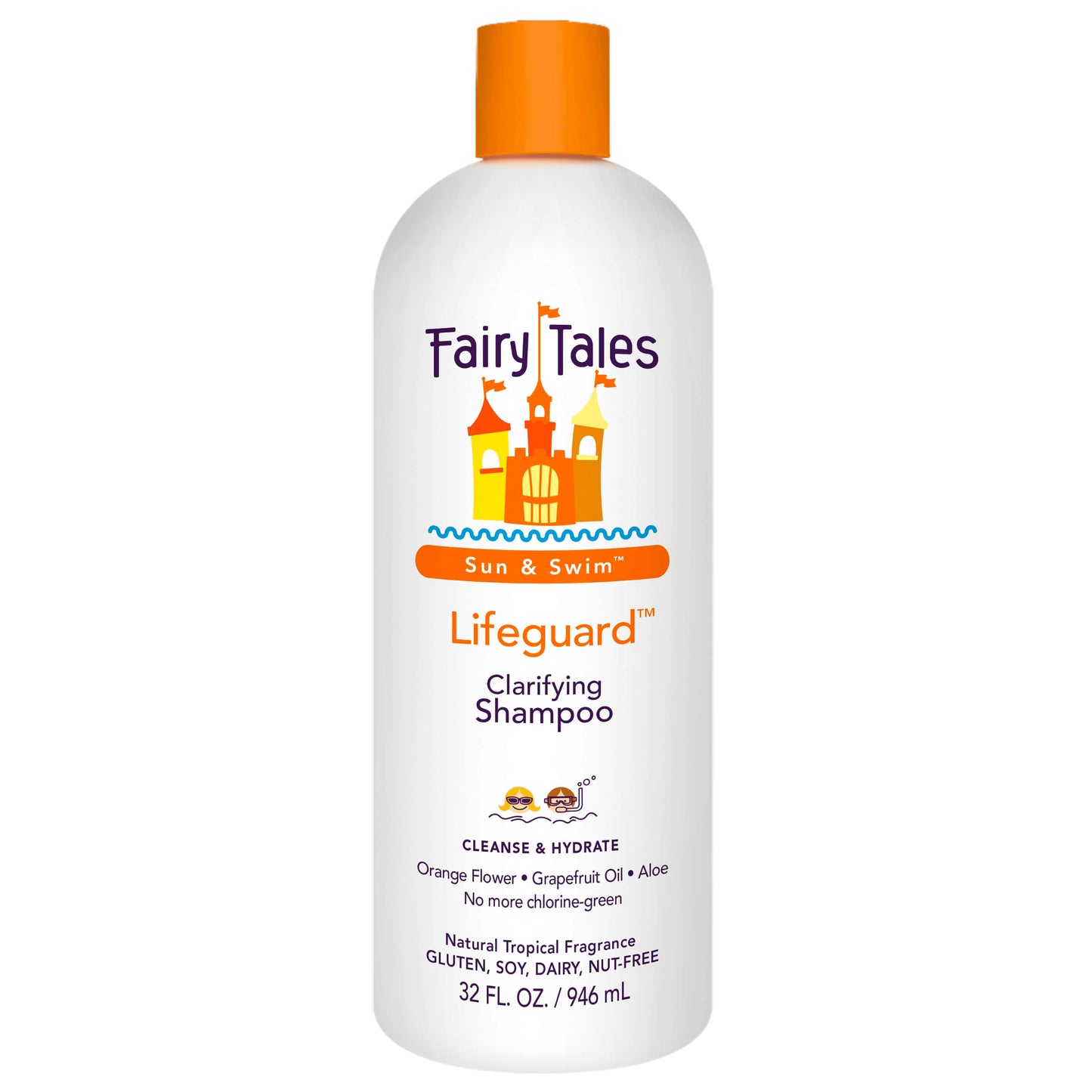Fairy Tales Sun & Swim Lifeguard Kids Clarifying Shampoo - Chlorine Removal Swim Shampoo for Kids - Removes Green Pool Tones, Sea Salt & Mineral Buildup - Citrus Scent - 32 oz