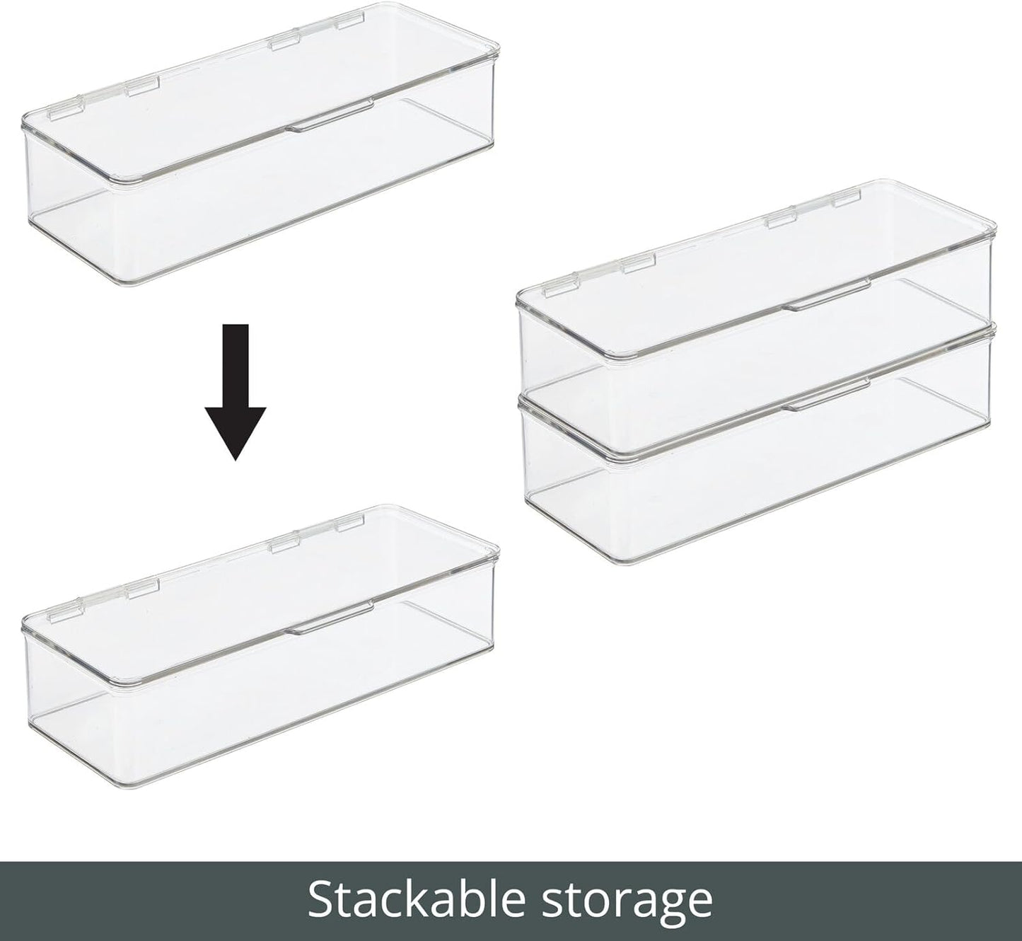 Makeup Storage Organizer Box - Stackable Clear Container for Vanity | Holds Blenders, Palettes & Brushes - 2 Pack
