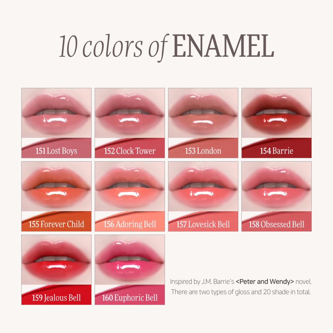 DINTO (Peter & Wendy Collection Deep-Kissed Plumping Lip Enamel - Glitter Lip Gloss, High Shine, Cooling Plumping, Long-Lasting, Vegan & Cruelty-Free (160 Euphoric Bell, 4ml)