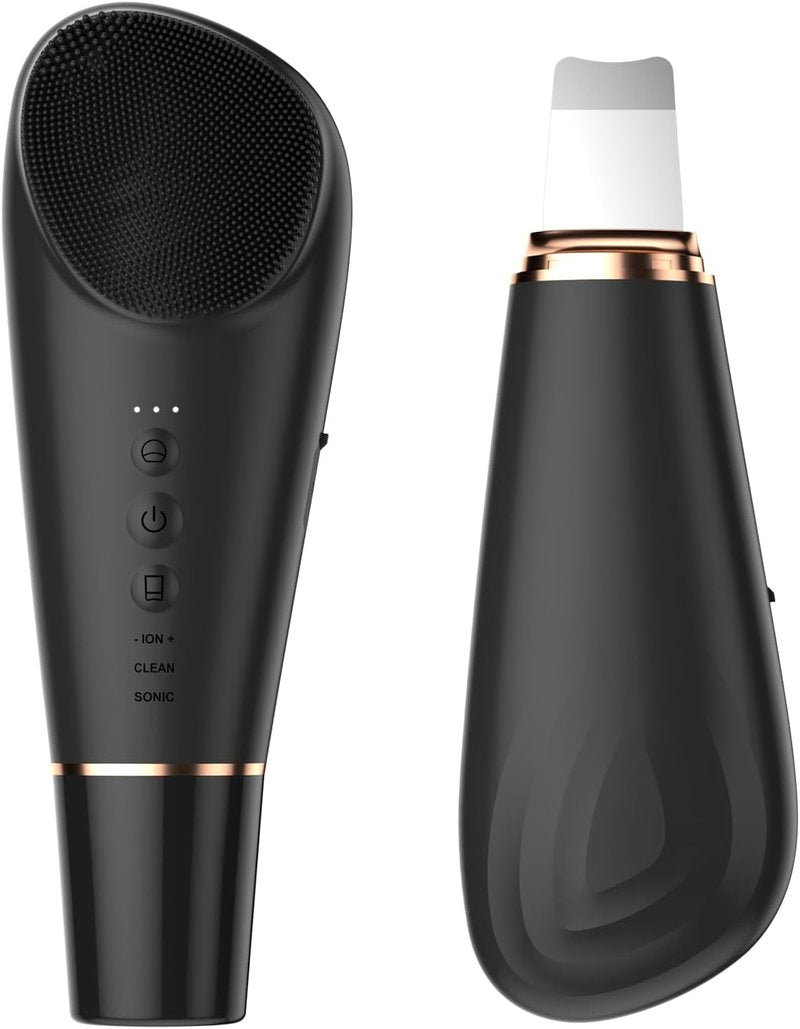 Silicone Face Scrubber - 2-in-1 Rechargeable Blackhead Scraper & Cleansing Brush | IPX7 Waterproof, Deep Cleansing for All Skin Types (Black)