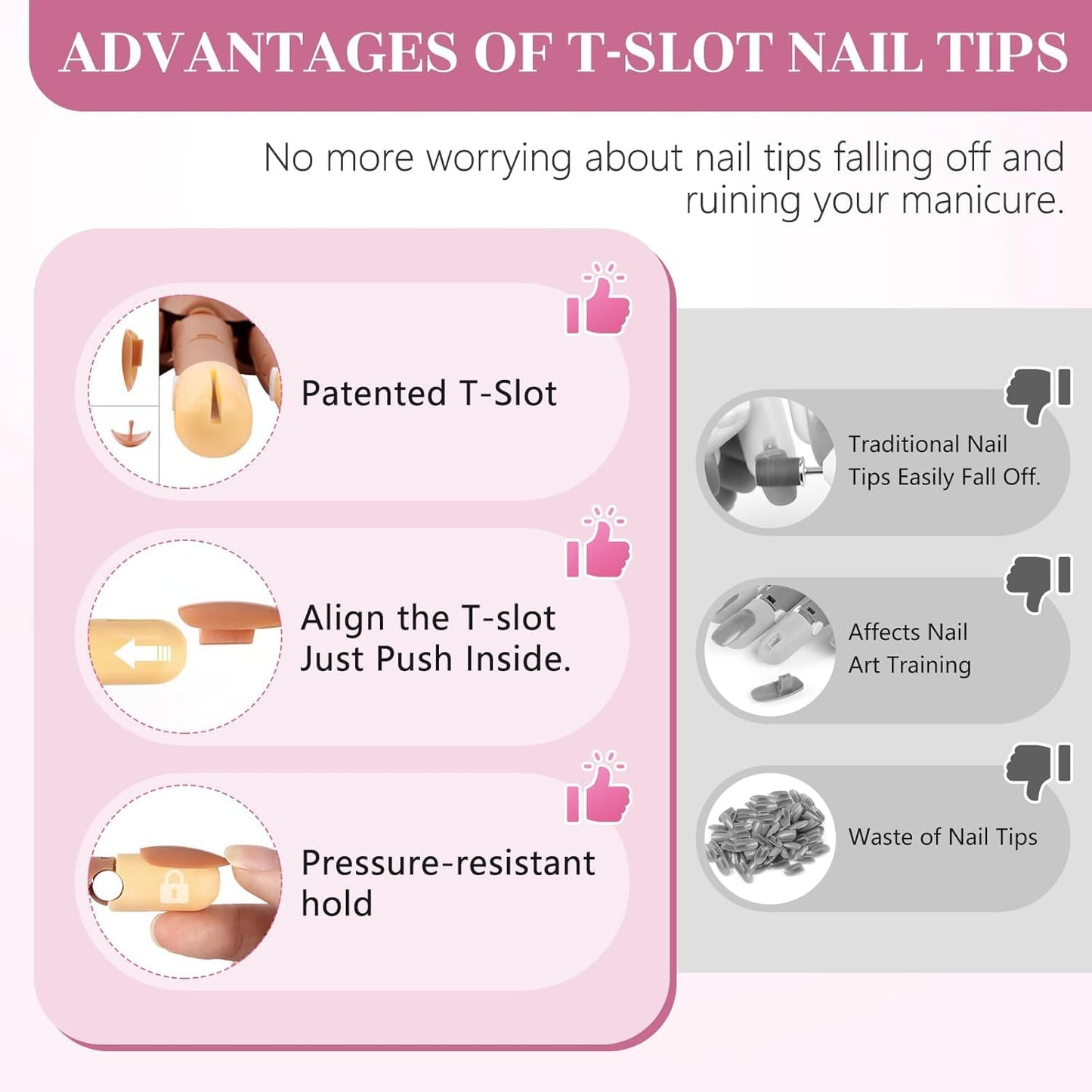 Acrylic Practice Fingers - 3PCS Fake Hands for Nail Training | Includes 200PCS Brown Nail Tips