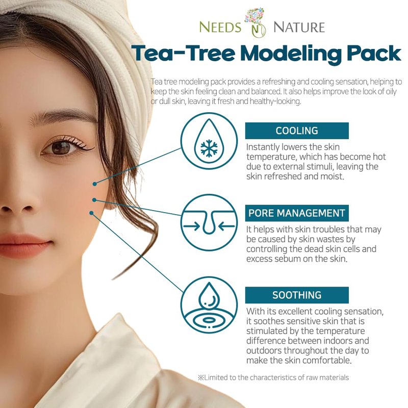 Modeling Mask with Tea Tree – NEEDS NATURE Korean Rubber Mask for Face – Cooling & Skin Balancing Spa Pack | 1000g Set with tool