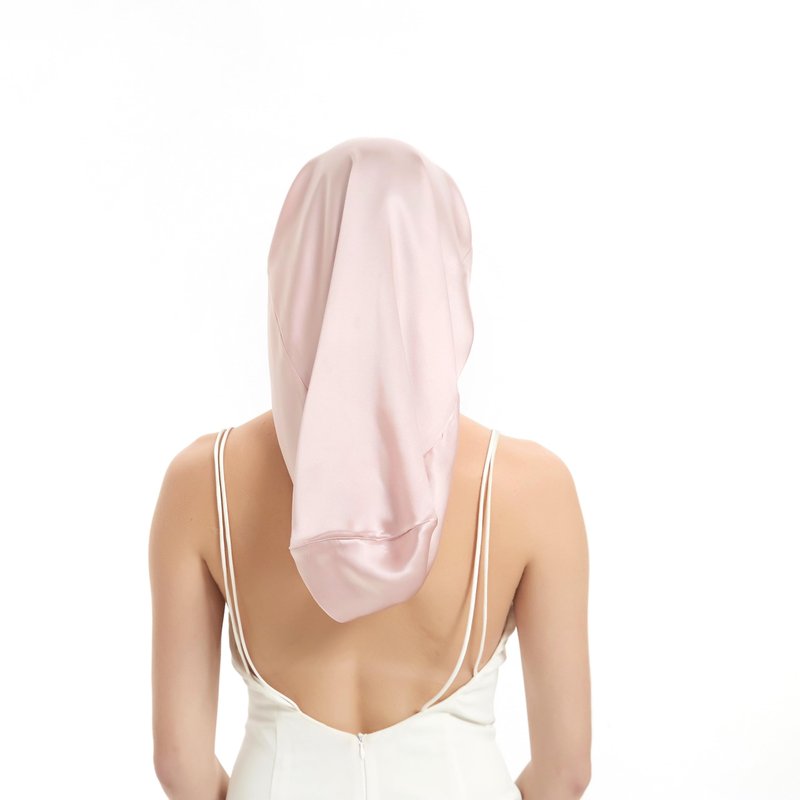 100% Mulberry Silk Bonnet 19 Momme - Long Sleeping Cap, Tie Band for Braids & Curly Hair - Silk Hair Wrap for Women Night Cap Light Pink
