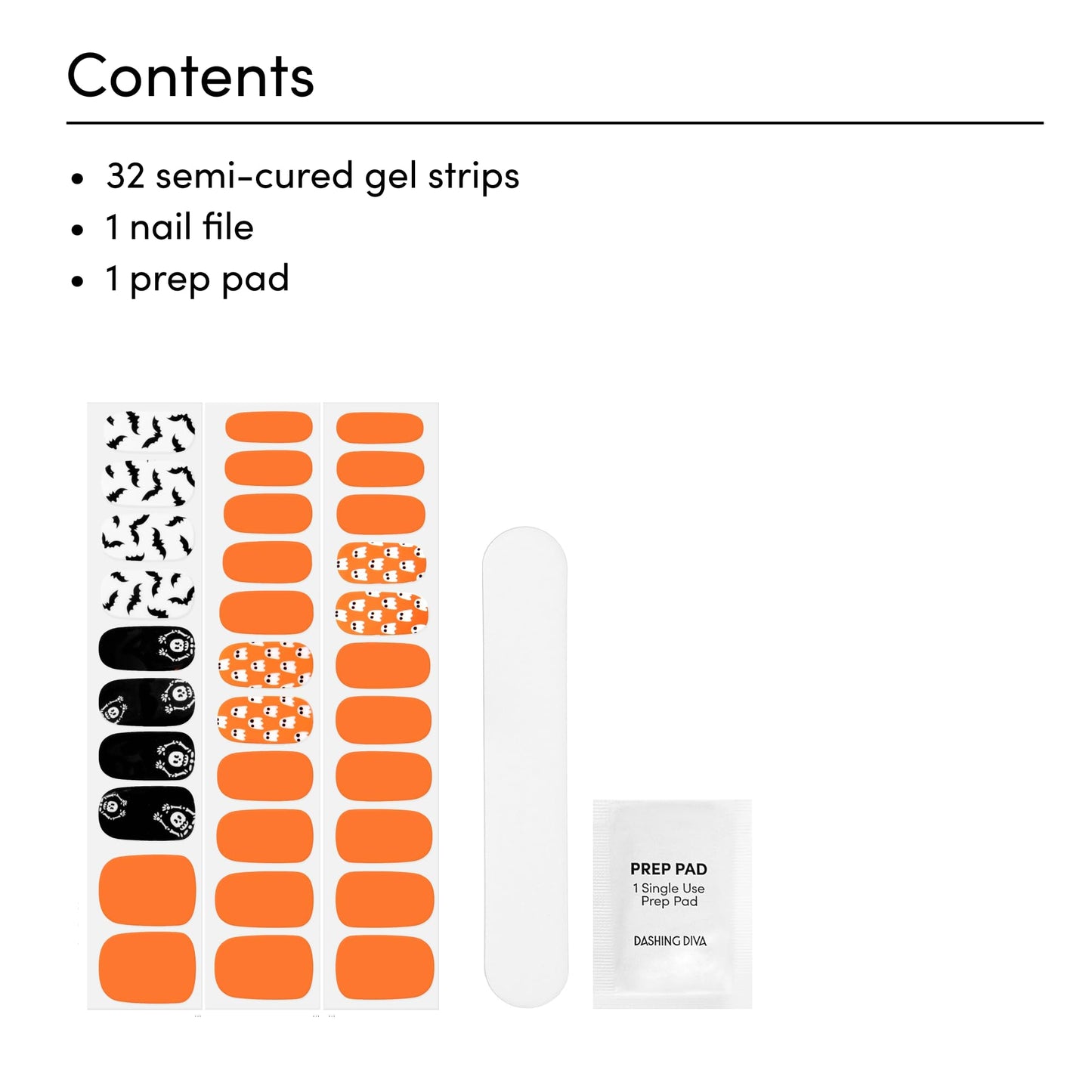 Dashing Diva Gloss Nail Strips - Orange You Scared - UV Free, Chip Resistant, Long Lasting Gel Nail Stickers - 3-Piece Halloween Glow-In-The-Dark Manicure Set - Contains 32 Wraps, 1 Prep Pad, 1 File