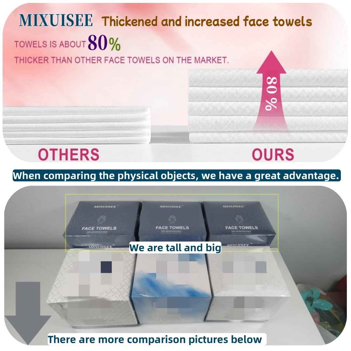 Disposable face towel, MIXUISEE thick and soft face towels. 100% cotton face cloths, facial towels 150% thickness. Increased size: 12 "x10", Makeup removal and cleaning (Extra thick 120 PCS)