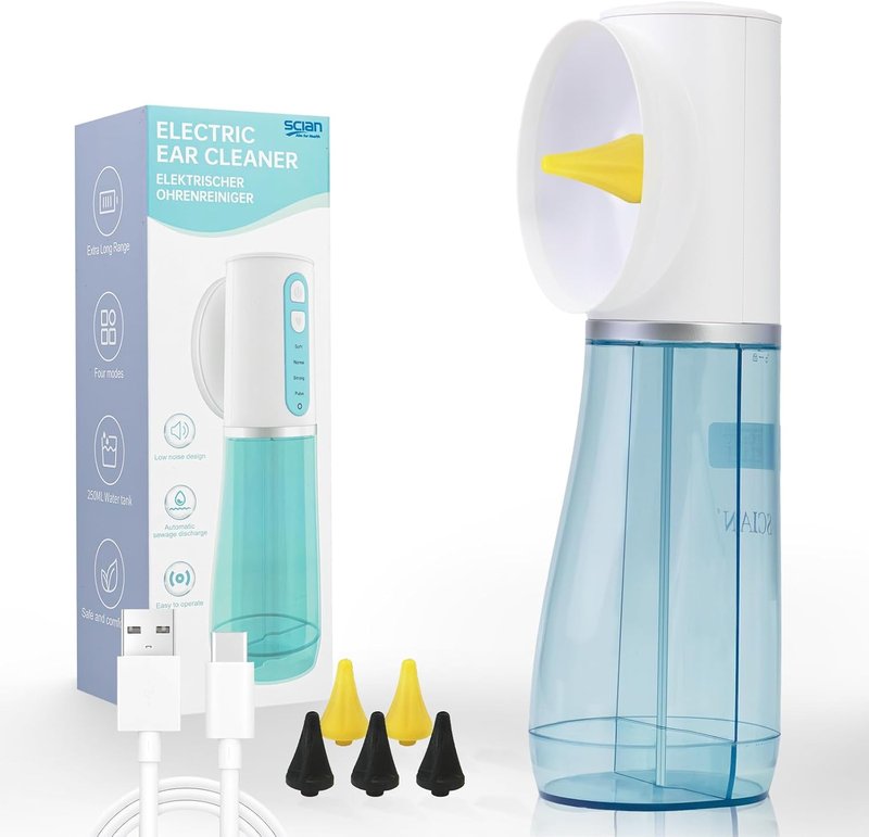 Electric Ear Wax Removal System - Water Powered Ear Cleaner Tool with 4 Pressure Settings | USB Rechargeable, IPX7, Blue