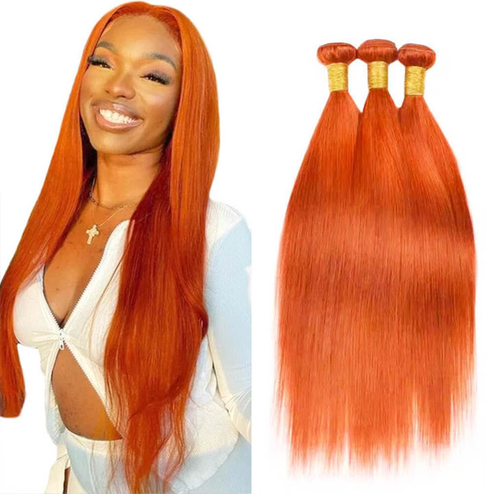 #350 Ginger Orange Bundles Human Hair Straight Bundles 26 28 30 Inch Unprocessed Brazilian Virgin Orange Remy Hair 3 Bundle Straight Human Hair Extensions 50 Gram Per Bundle for Women