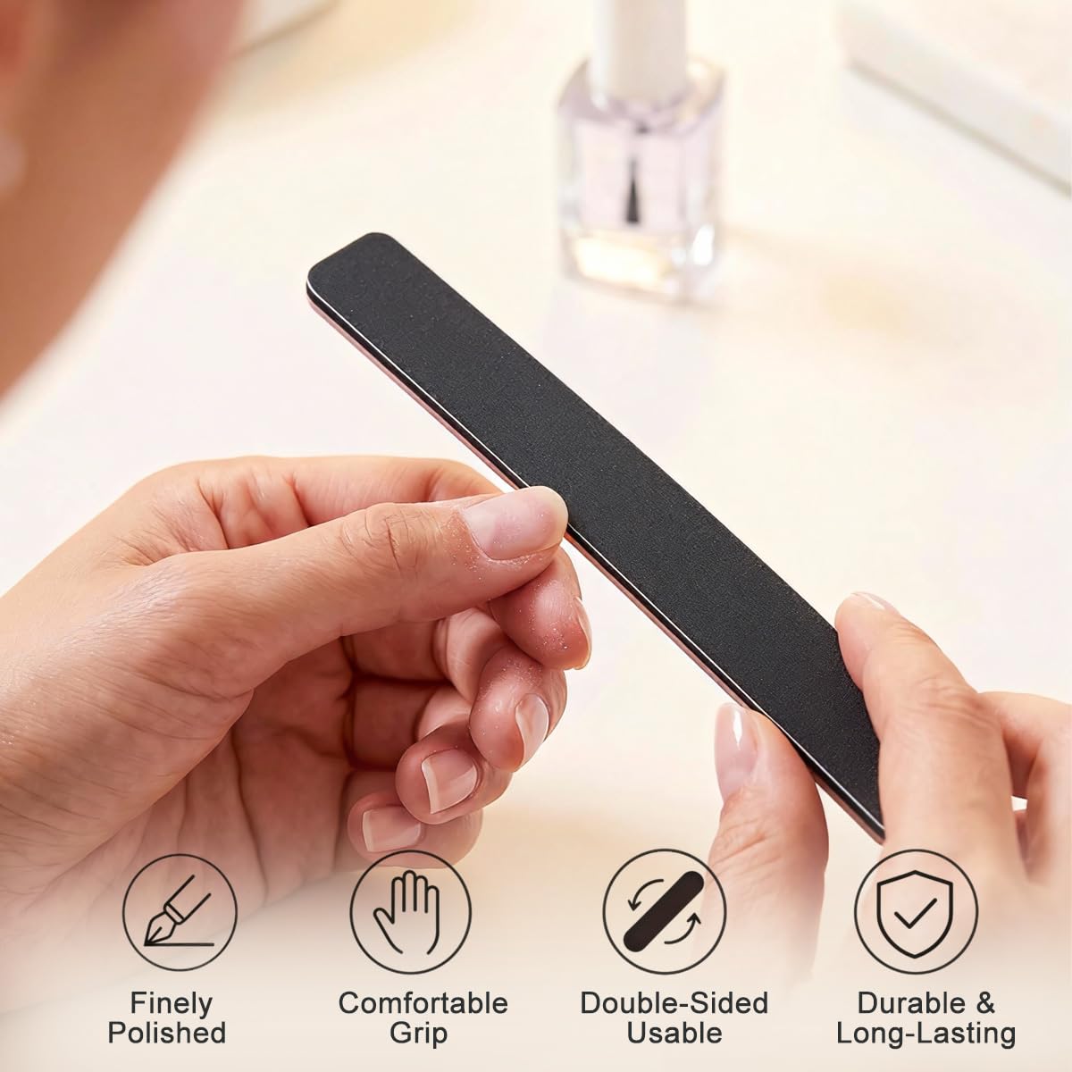 10Pcs Professional Washable Thick Nail Files Emery Board 60/60 Grit Black Nail Art Care Sanding Buffer Buffing Manicure Pedicure Tool