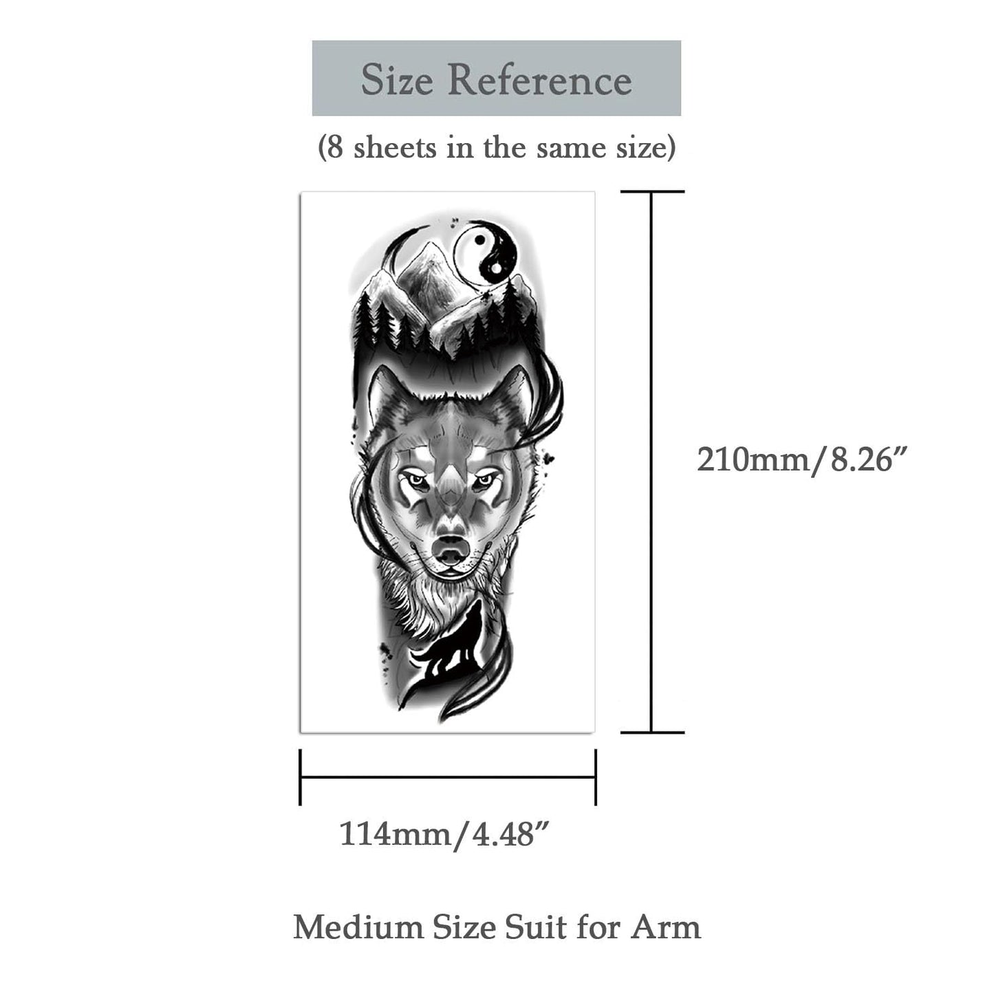 Oottati 8 Sheets Wolf Taichi Totem Skull Moon Forest Flower Arm Leg Temporary Tattoo