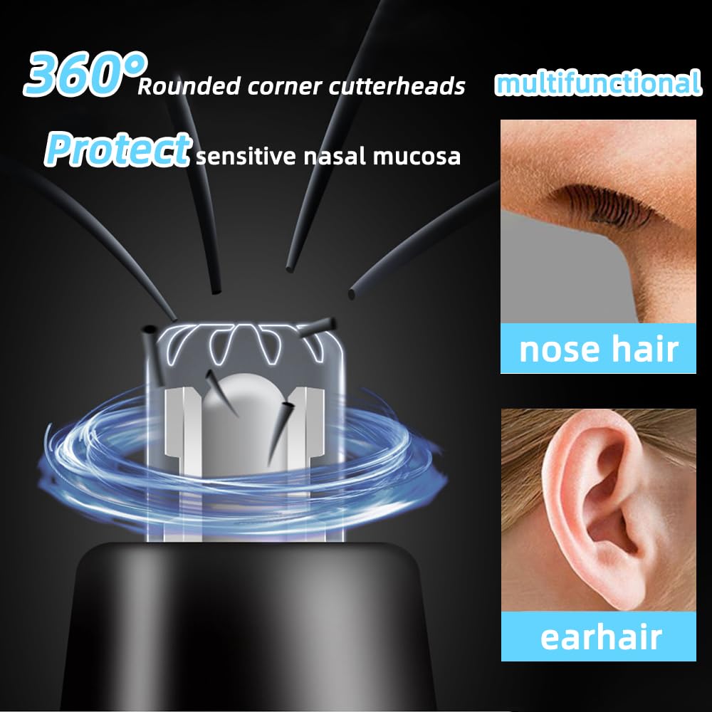 FREIOWEEI Rechargeable Nose and Ear Hair Trimmer for Men Women，2025 Professional Painless Eyebrow & Facial Hair Trimmer with Replaceable Stainless Steel Dual Edge Blades, Black