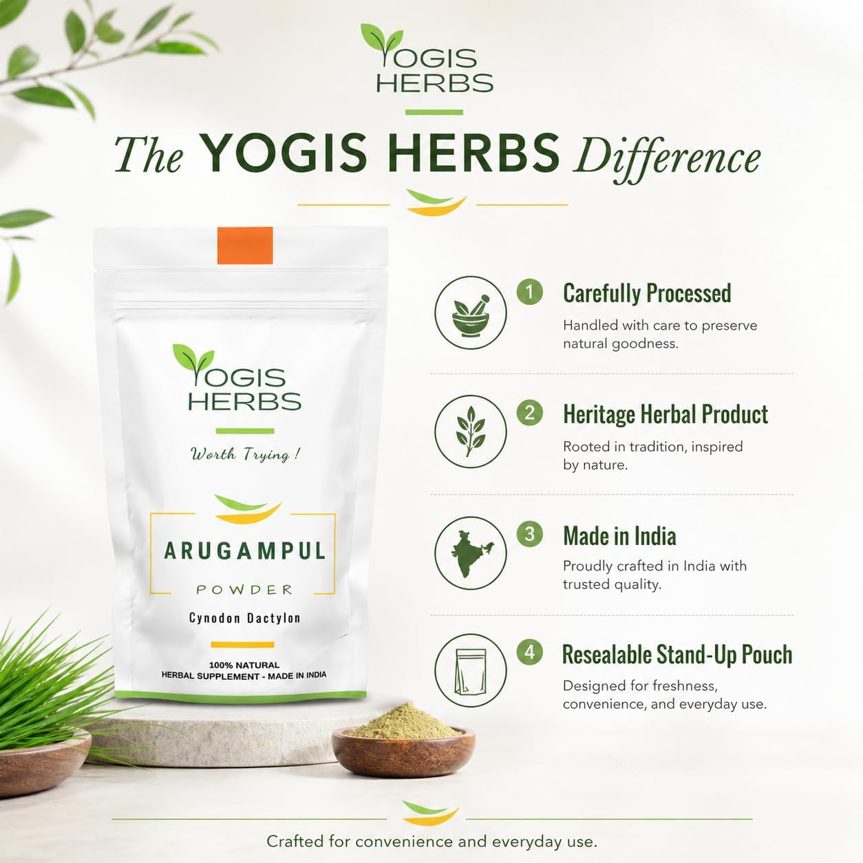 Arugampul Powder - Bermuda Grass Herbal Supplement for Daily Wellness | Hand-Cleaned, Stone-Ground, FSSAI-Certified