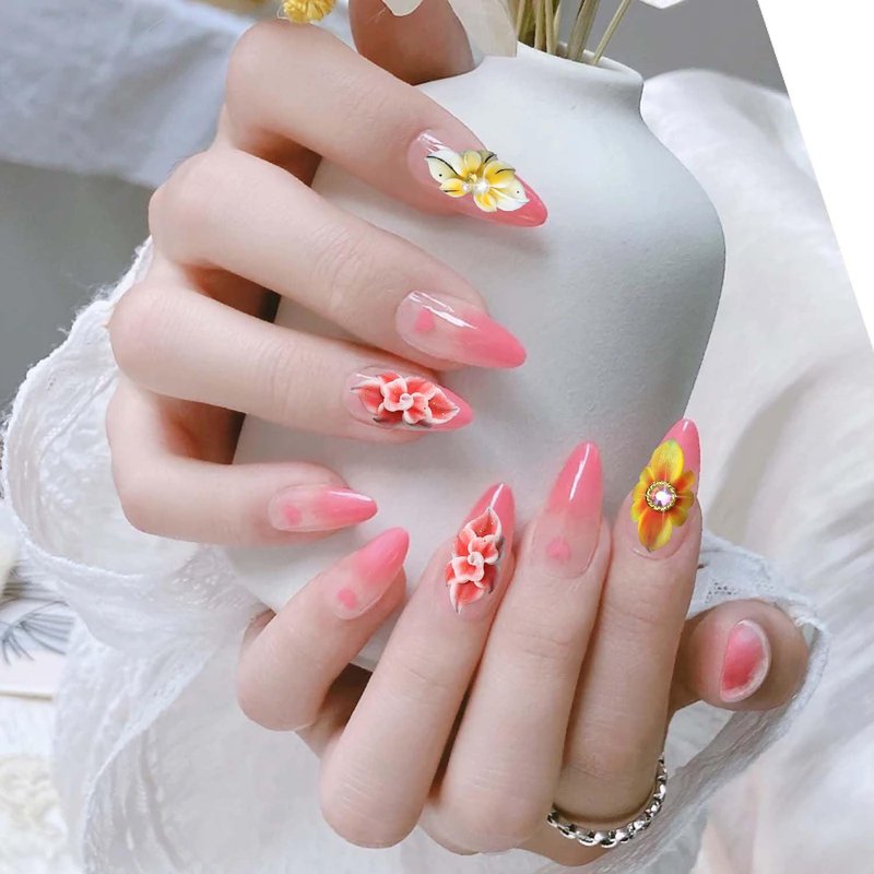 WOKOTO 12 Pcs 3D Flower Nail Charms - Embossed Acrylic Nail Art Gems | Simulation Floral Design