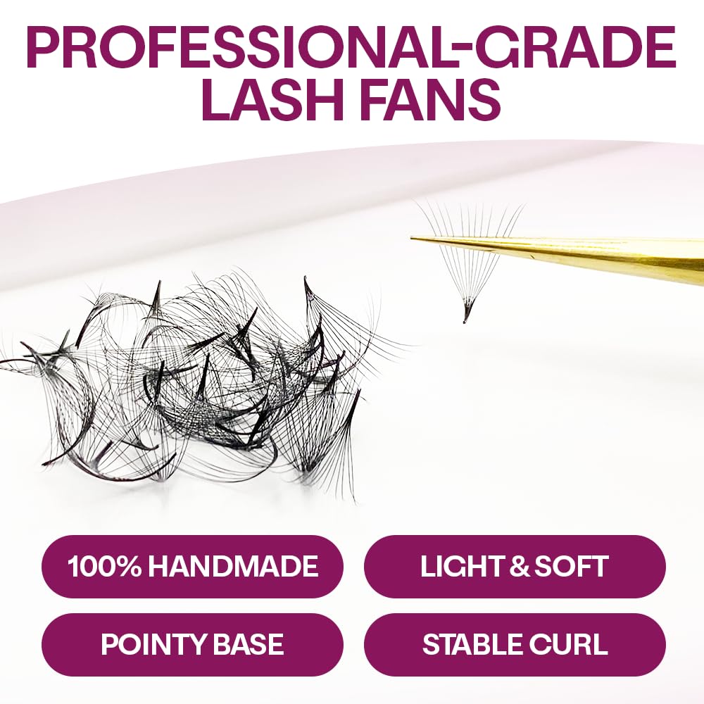 GLAMGAZE 800 Promade Fans 8-15mm Mixed Lengths - 5D to 16D, C CC D Curl, 0.05-0.07mm Thickness - Premade Lash Fans Volume Lash Extensions Loose Premade Fans Eyelash Extensions (12D-0.05-CC 8-15mm)