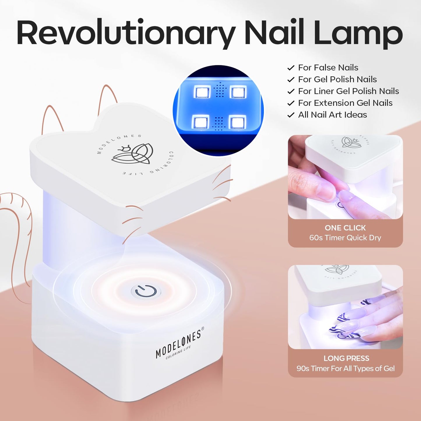 modelones X Nail Gel Kit Short Almond, 9-in-One Nail Glue UV Light