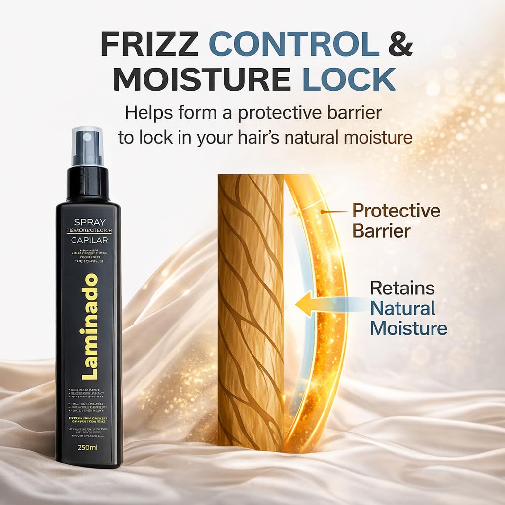Lina Zapata LZ Heat Protectant Spray for Hair, Anti-Frizz Leave-In Smoothing Spray with Phytokeratin, Heat Protection for Blow Drying, Flat Iron and Curling, All Hair Types, 8.45 Fl Oz