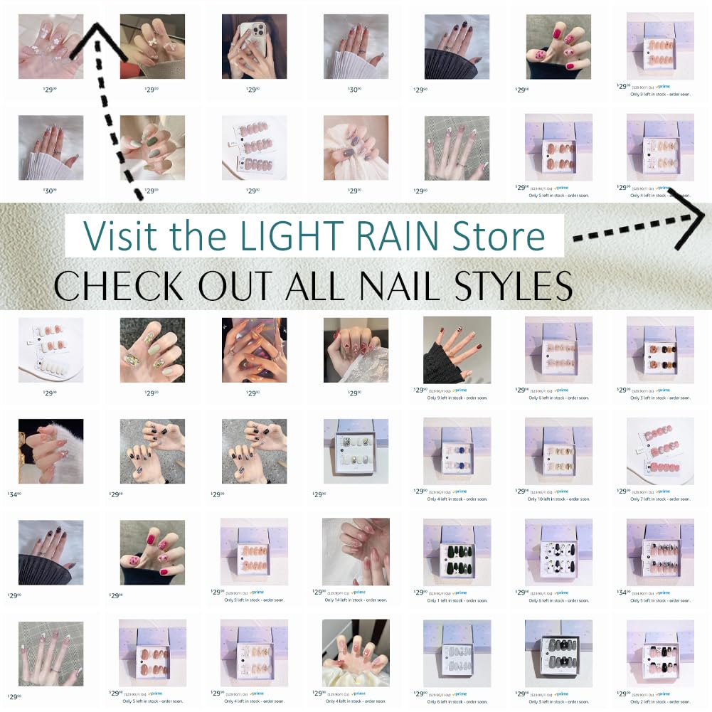 LIGHT RAIN Press on Nails Short - Sangria, 3D Luxury Reusable Seven Layers Gel UV Finish False Nails, Handmade Nail Art with Design by Licensed Manicurist, Short Square Shape, Medium Size
