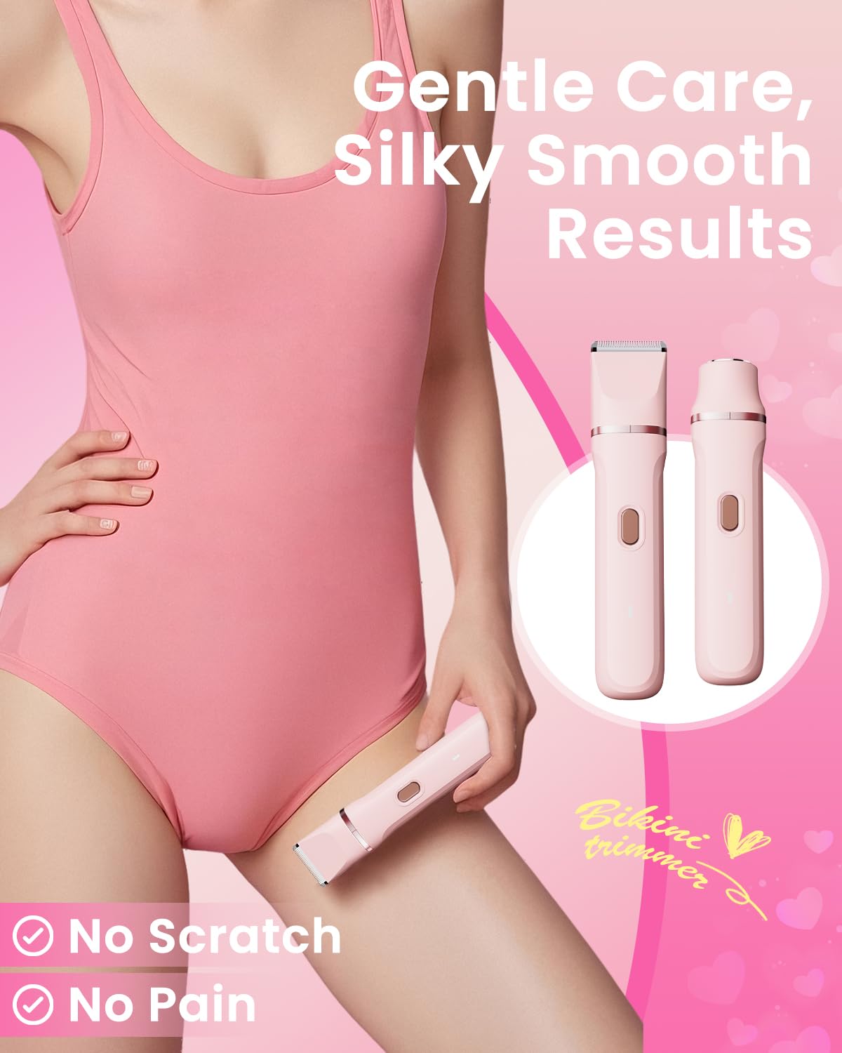 Bikini Trimmer for Women, Dovety 3 in 1 Painless Electric Razors for Women, Rechargeable Pubic Hair Trimmer Electric Shaver for Legs Body Facial Hair, IPX7 Waterproof, Ceramic Blade, USB Charge Dock