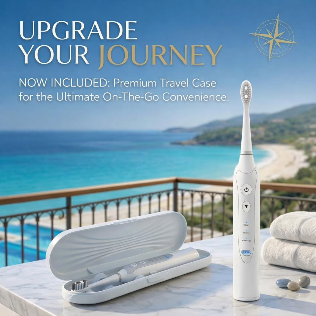 NetGen Sonic Electric Toothbrush for Adults, Rechargeable Power Toothbrush with 5 Replacement Heads, Travel Case, 3 Modes, 2 Minute Timer, IPX7 Waterproof Cordless Electric Toothbrush | White