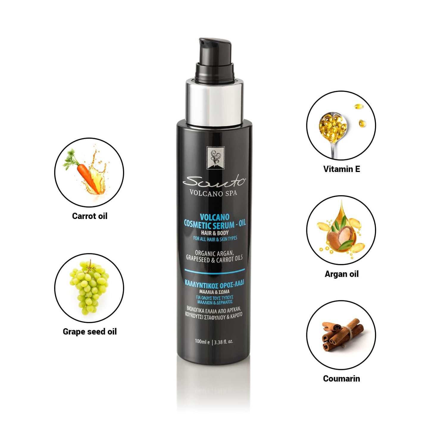 Volcano Cosmetic Serum 100ml | Hydrating Anti-Aging Hair & Body Oil - Restores Elasticity & Repairs Dry Skin