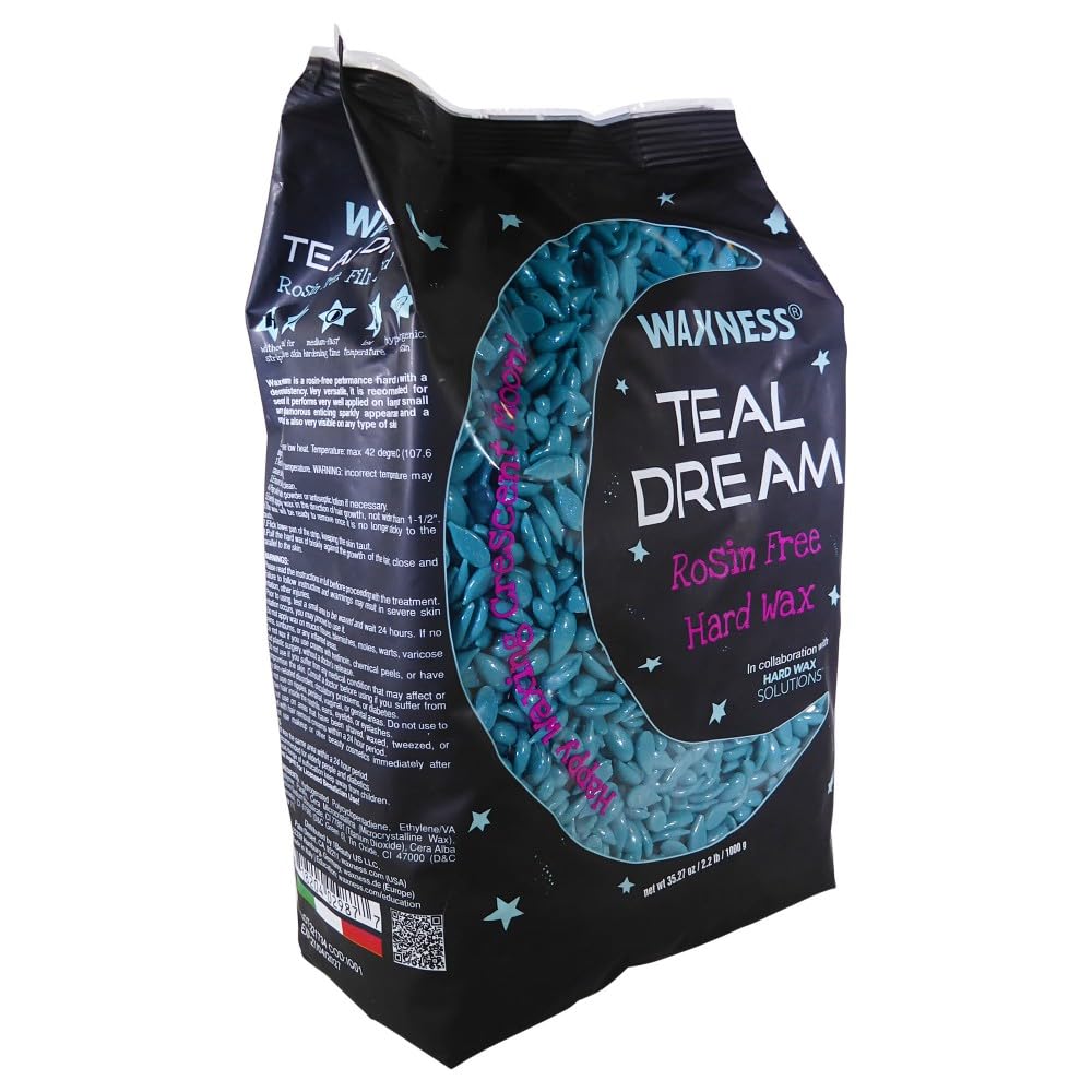Waxness Teal Dream Hard Wax Beads 2.2 lb (1 kg) – Rosin-Free Stripless Wax for Sensitive Skin, Creamy Texture, Professional Use – Made in Italy