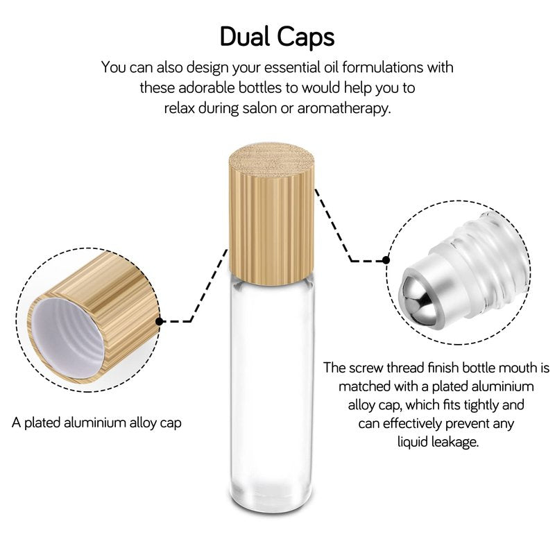 Essential Oil Roller Bottles - 10ml Clear Glass with Bamboo Lid | 24 Pack, Extra Accessories Included