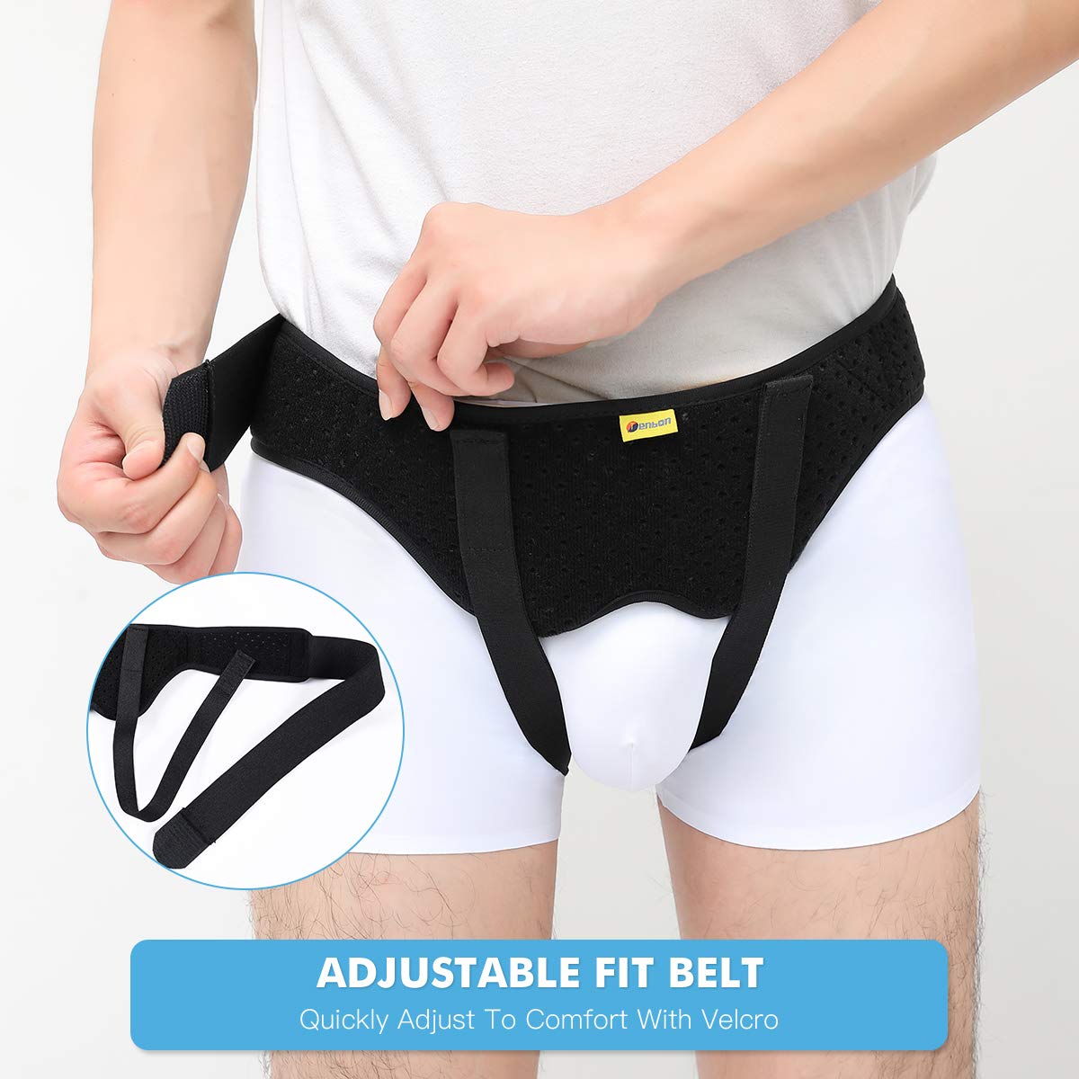 Tenbon Hernia Belt Truss for Single/Double Inguinal or Sports Hernia, Hernia Support Brace for Men for Women Pain Relief Recovery Strap with 2 Removable Compression Pads Comfortable Material (Large)