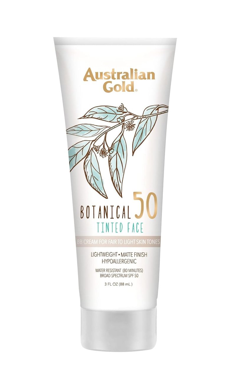 Australian Gold Tinted Face Sunscreen SPF 50 - Non-Chemical BB Cream, Water-Resistant, Matte Finish, 3 FL Oz
