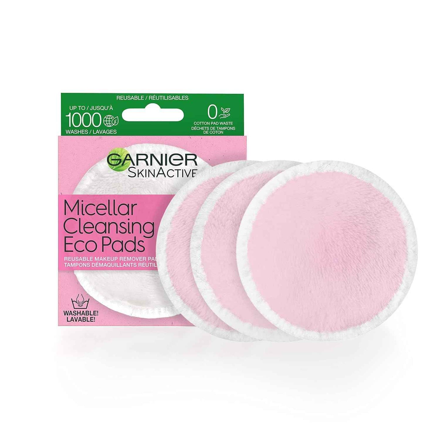 Garnier Micellar Water and Eco Pad Starter Kit, All-In-1 Facial Cleanser & Makeup Remover and 3 Piece Reusable Makeup Remover Pads Set