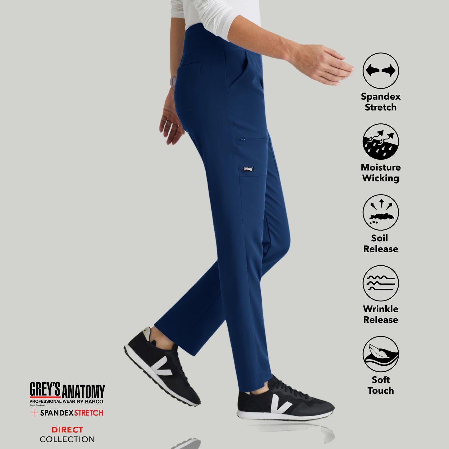 BARCO Grey’s Anatomy Spandex Stretch Direct Relay Scrub Pant for Women – Indigo, 5-Pocket Mid-Rise Scrub Pants w/Spandex Stretch, Wrinkle Release & Soil Release Fabric – Medium, Regular Fit