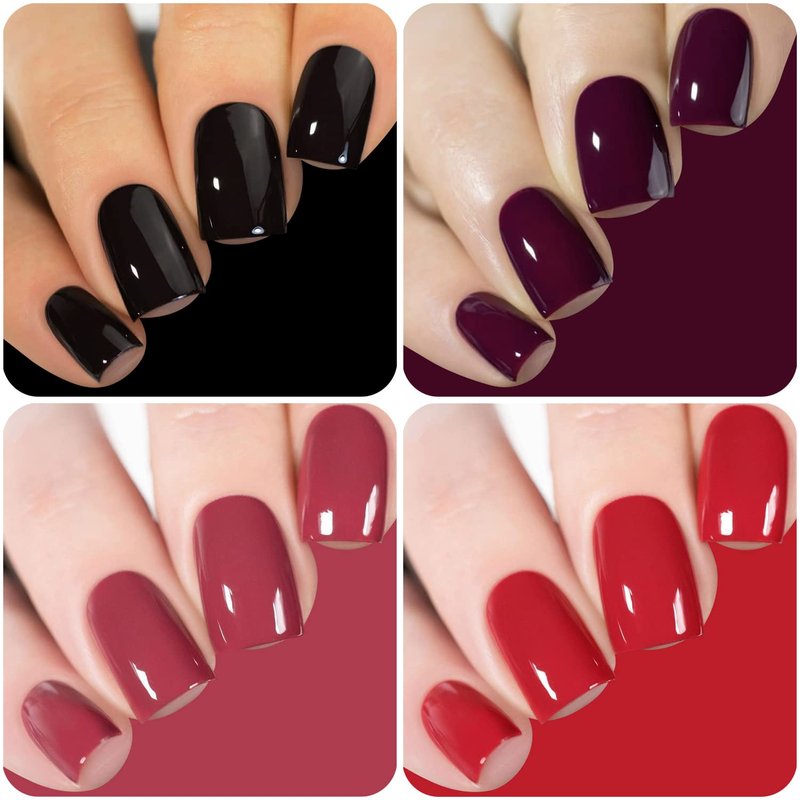 Vishine Classic Red Gel Nail Polish Set, Dark Red Burgundy Black Purple Gel Polish Kit Soak Off UV Nail Lamp LED Gel Nail Kits for Nail Art Design Home DIY Manicure Nail Salon Varnish 8ml