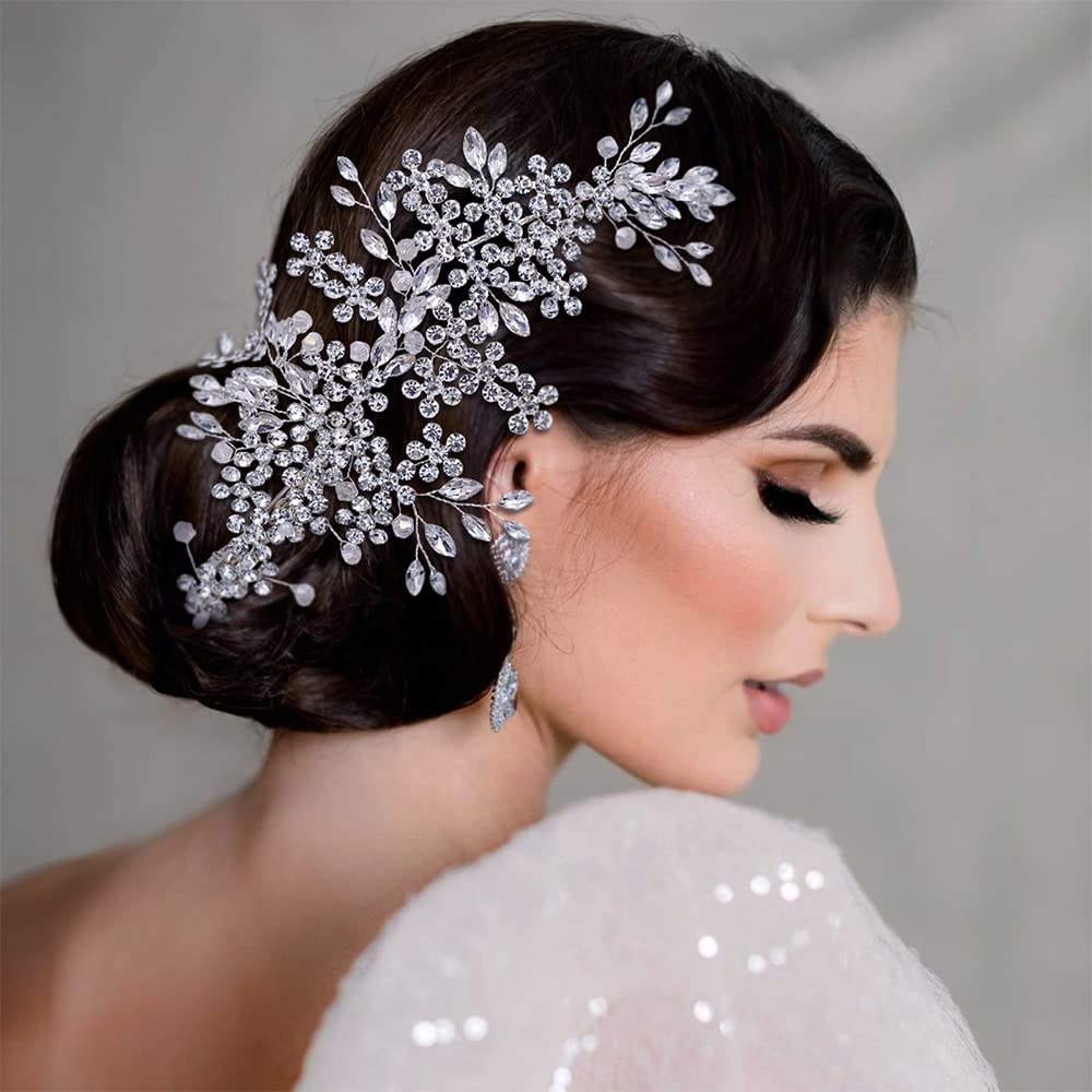 ULAPAN 2 Pack Bride Wedding Headband, Rhinestone Bridal Bridesmaid Hair Clips Accessories, Party Hair Accessories Headpieces for Women（Silver）