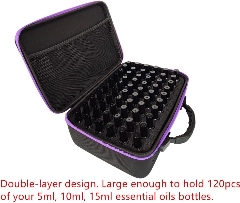 Essential Oil Storage Case - Hard Shell Organizer for 120 Bottles | Portable Double-Layer with Foam Insert (Black/Purple)