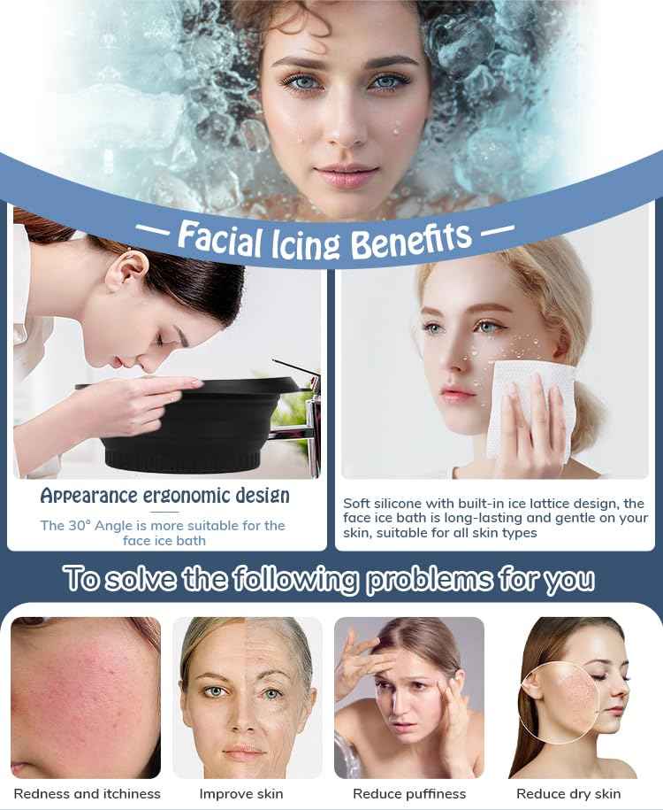 Face Ice Bath Bowl With Built-In Ice Tray, Silicone Ice Bowl Facial Folding Washbasin for Cold Plunge Therapy, Skin Tightening & Acne Relief, Reusable Ice Cubes Portable Spa Tool for Home & Travel