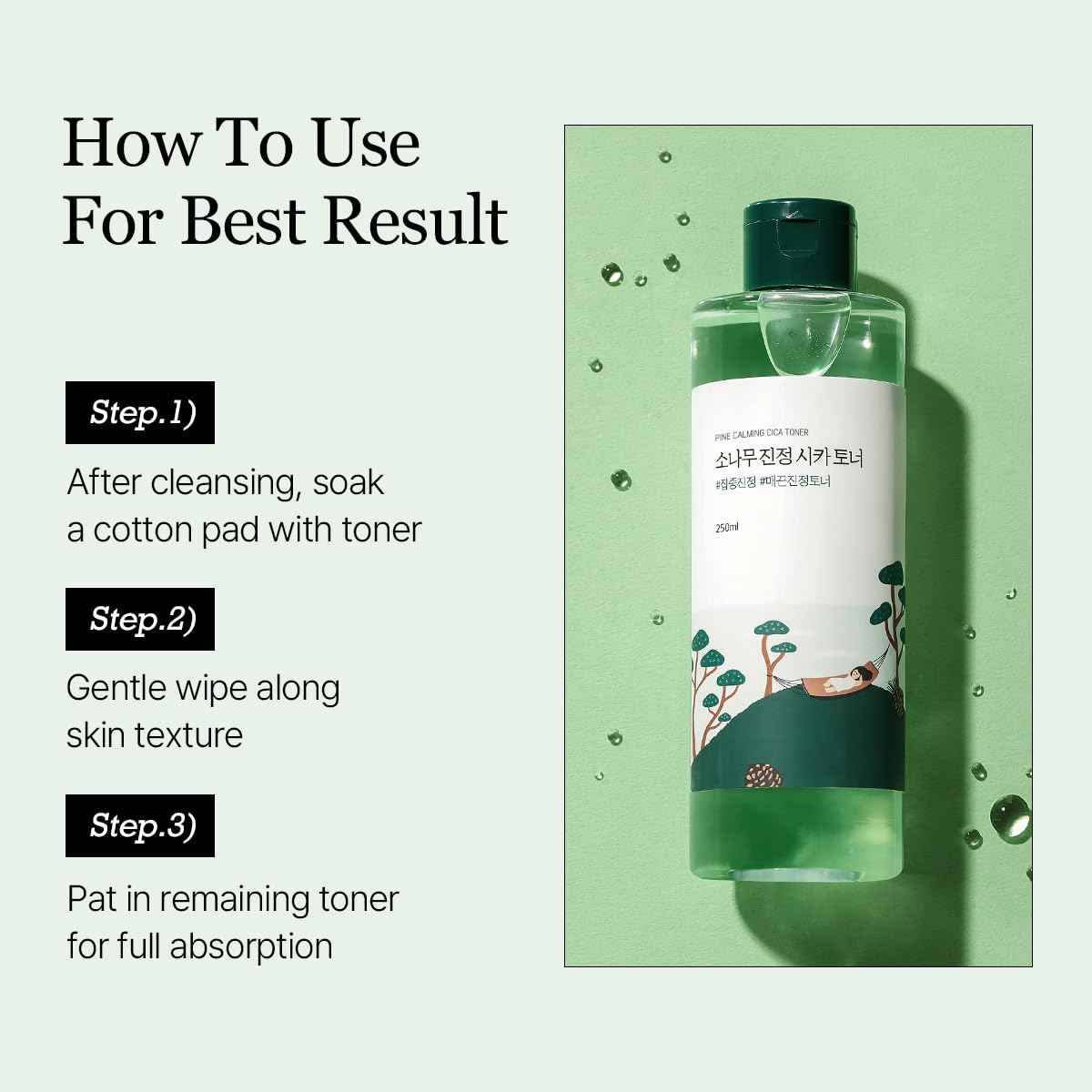 ROUND LAB Pine Calming CICA Toner 8.45 Fl Oz, Low-Acidic Hydrating Toner for Face with Pine CICA, BHA + LHA, and Hyaluronic Acid for Soothing, Exfoliating, and Restoring Skin Balance, Korean Skincare