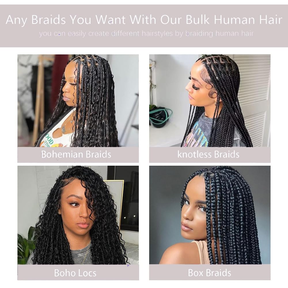 MUNONG Human Braiding Hair Deep Wave Bulk Human Hair for Braiding 50g 22 inch No Weft Curly Braiding Hair Bulk Human Braiding Hair for Boho Braids Hair Extensions Real Human Hair Natural Color