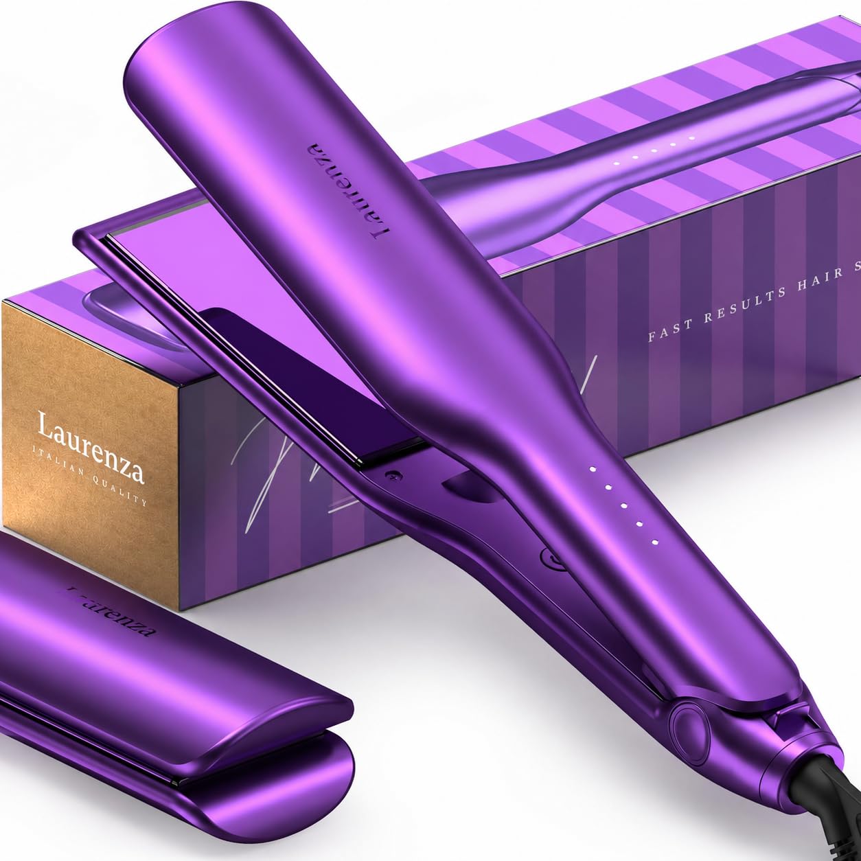 Laurenza 2-in-1 Hair Straightener & Curler, 2 Inch Plate, 8.5" Extra-Large Ceramic Iron with 20M Anions (Purple)