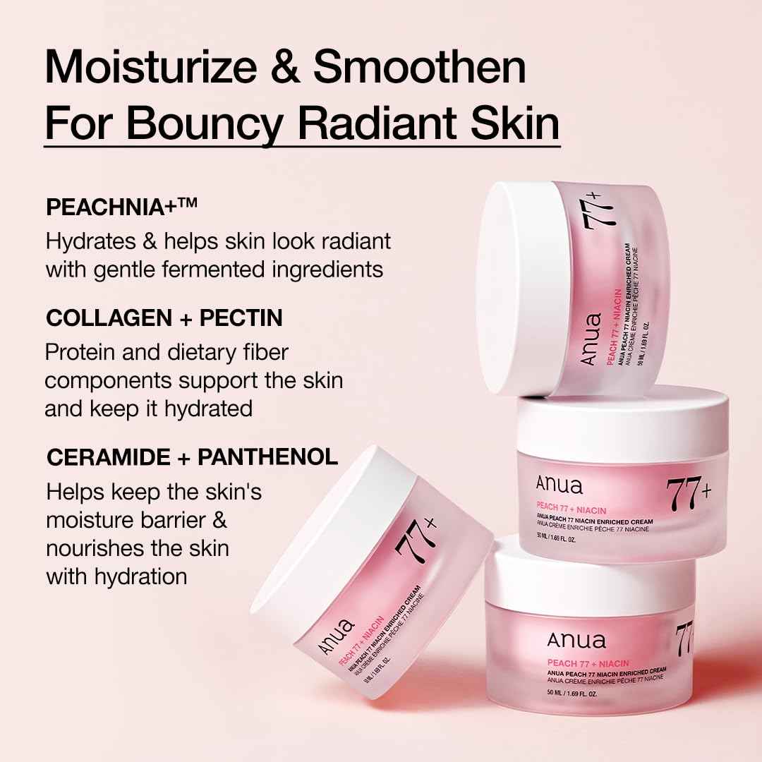 Anua Peach Niacinamide Cream, Face Moisturizer for Dry Skin with Vitamin B12, Collagen, Ceramide, Panthenol, Korean Skin Care for Glass Skin (50ml, 1.69 fl.oz.)