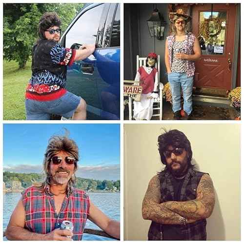 Black Mullet Wigs for Men 80s Rocker Wig Costumes Fancy Party Cosplay Halloween Wig