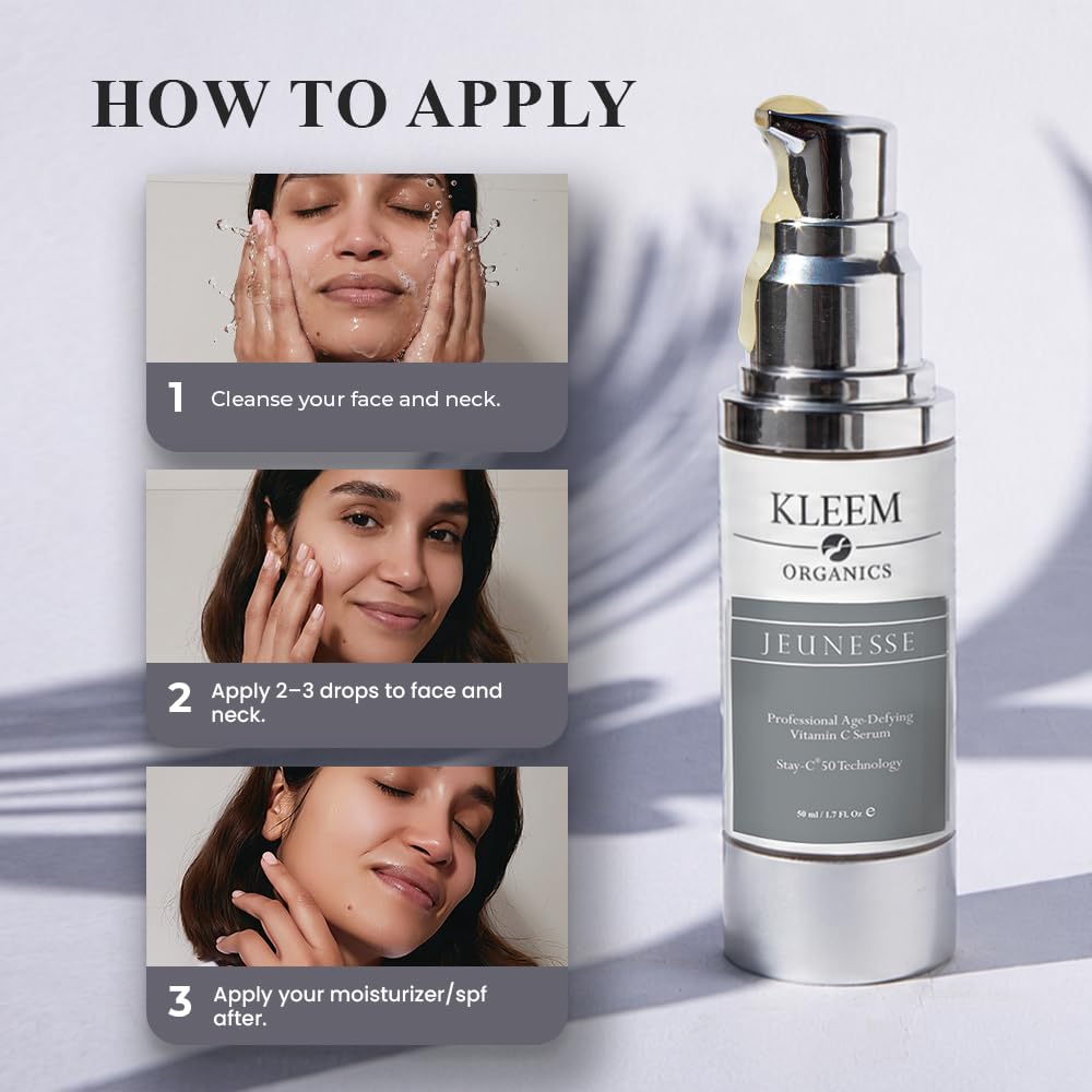Kleem Anti Aging Vitamin C Serum for Face - Brightening Serum for Dark Spots, Age Spots, Wrinkles & Sun Damage - Face Serum with Hyaluronic Acid, Vitamin E & Aloe Vera - 1.7oz
