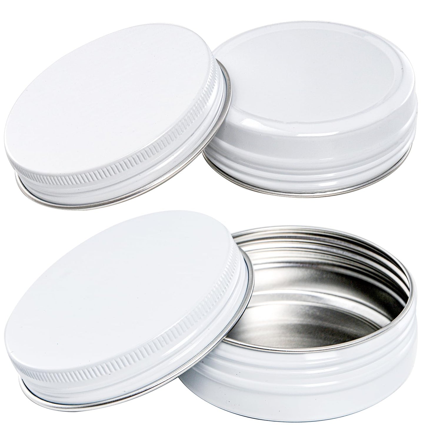 Foraineam 48 Pack 2 oz White Lip Balm Tin Cans, Aluminum Round Cosmetic Sample Containers with Screw Lid, Storage Travel Tin Jars Metal Empty Tins for Salve, Cream, Spices or Candles