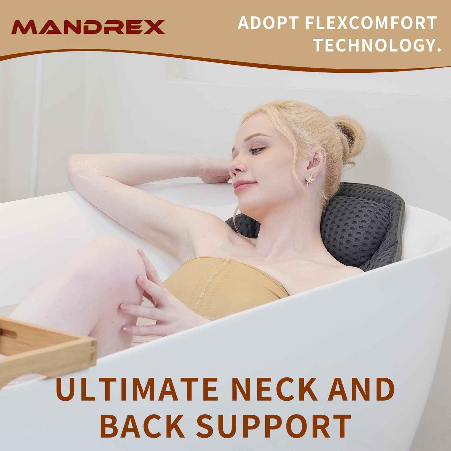 Luxury Bathtub Pillow, Mesh Bath Pillow with Suction Cups Bath Pillow for Women Relaxing, Bath Pillows for Tub Neck and Back Support,Fits All Bathtub (Gray)